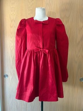 NWT For Love And Lemons Red Puff-Sleeve Mini Dress in Red Sz Small